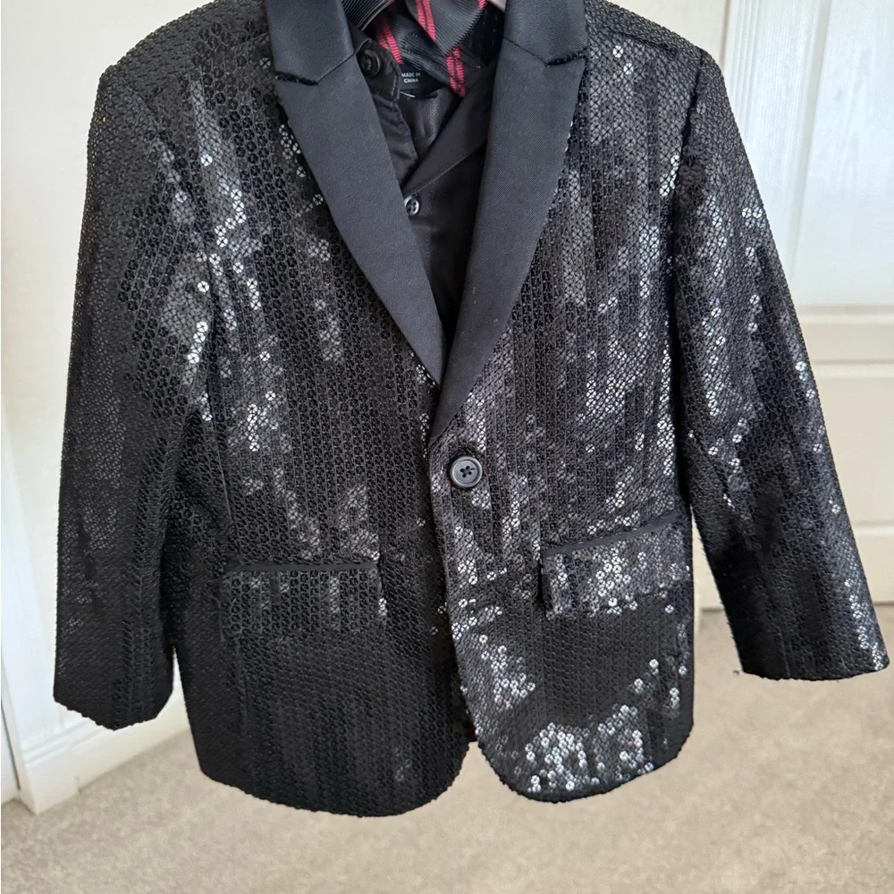 Black Sequin Boys' Blazer - Stylish Party Jacket - Picture 1 of 6